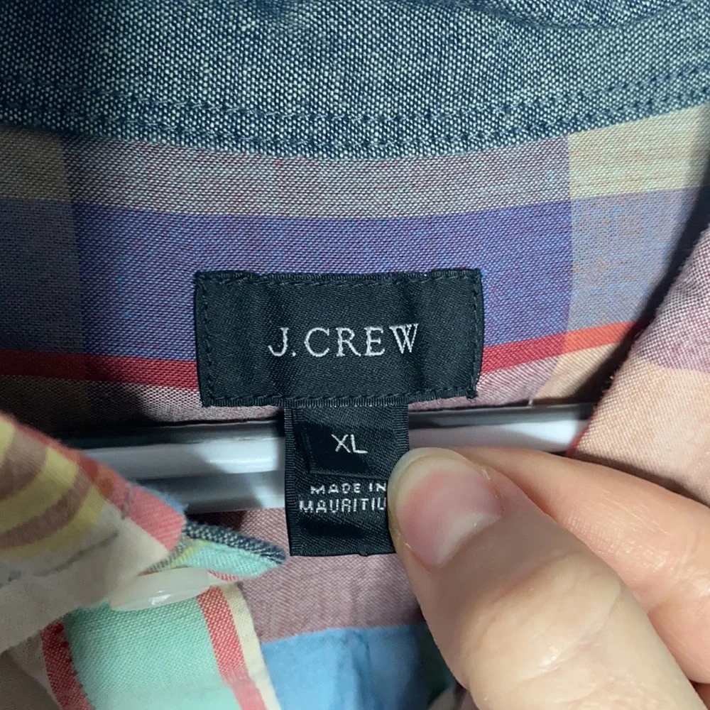 J Crew pastel plaid tartan cotton button up shirt size XL